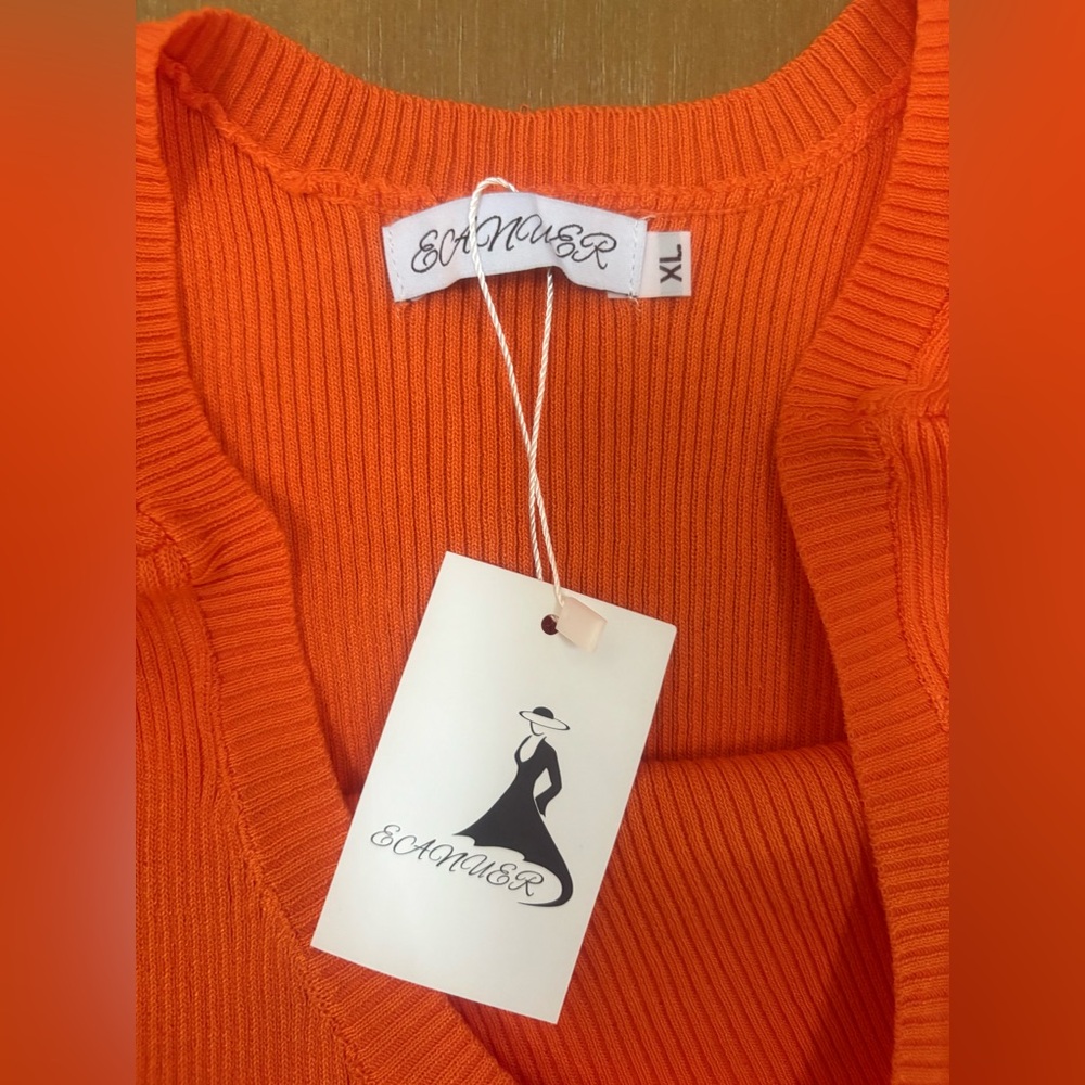 Bright Orange Ribbed Tank Top - Picture 3 of 4